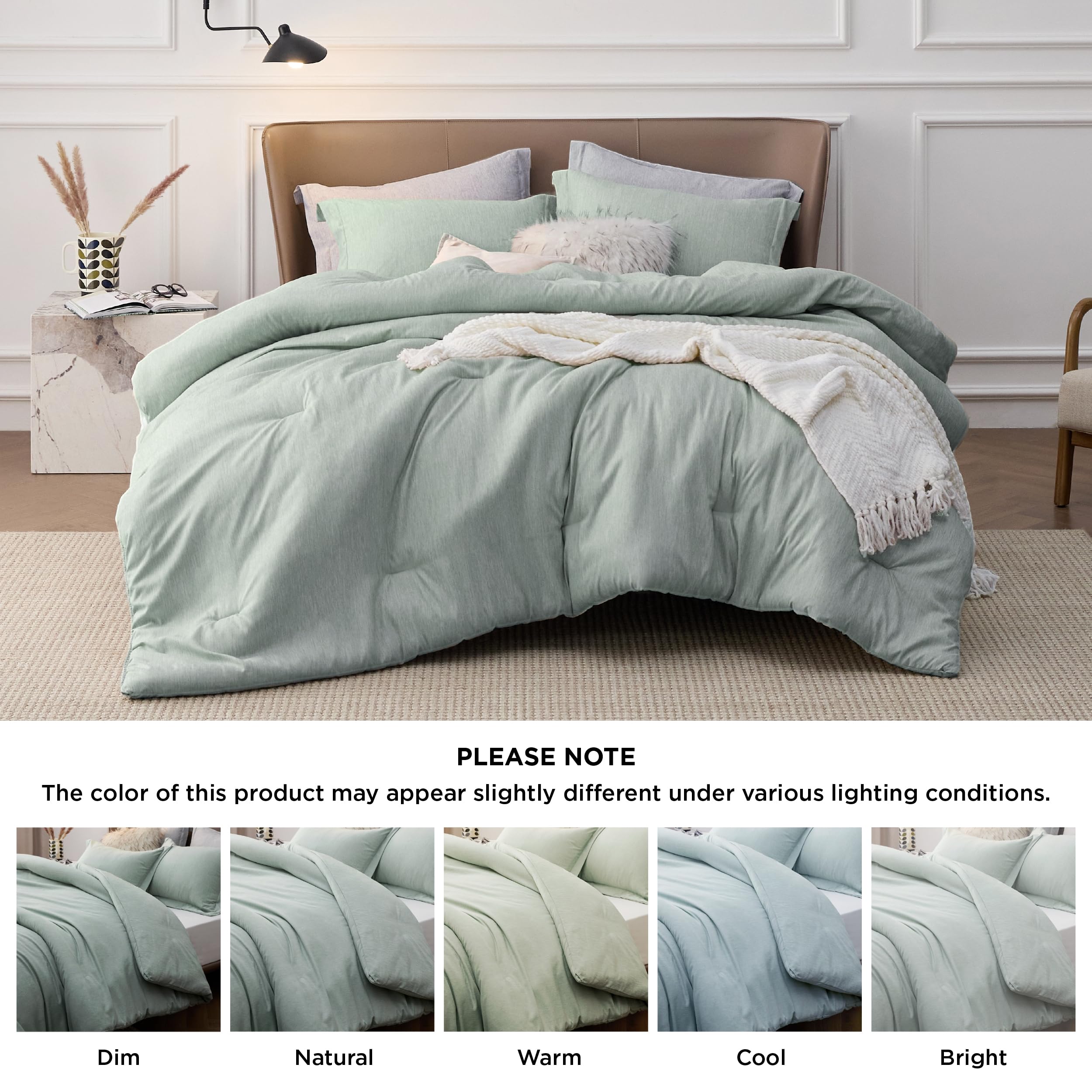 Bedsure Full Comforter Set - Sage Green Full Size Comforter, Soft Bedding for All Seasons, Cationic Dyed Bedding Set, 3 Pieces, 1 Comforter (82"x86") and 2 Pillow Shams (20"x26"+2")