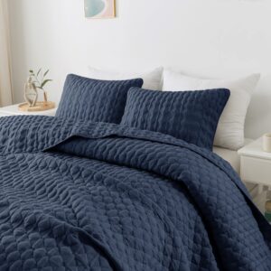 wdcozy navy blue quit twin size bedding sets with pillow sham, lightweight soft bedspread coverlet, quilted blanket thin comforter bed cover, all season spring summer, 2 pieces, 68x90 inches