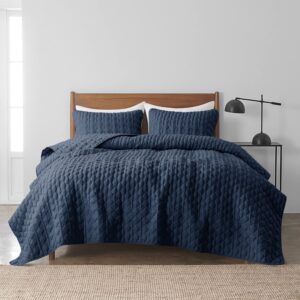 WDCOZY Navy Blue Quit Twin Size Bedding Sets with Pillow Sham, Lightweight Soft Bedspread Coverlet, Quilted Blanket Thin Comforter Bed Cover, All Season Spring Summer, 2 Pieces, 68x90 inches