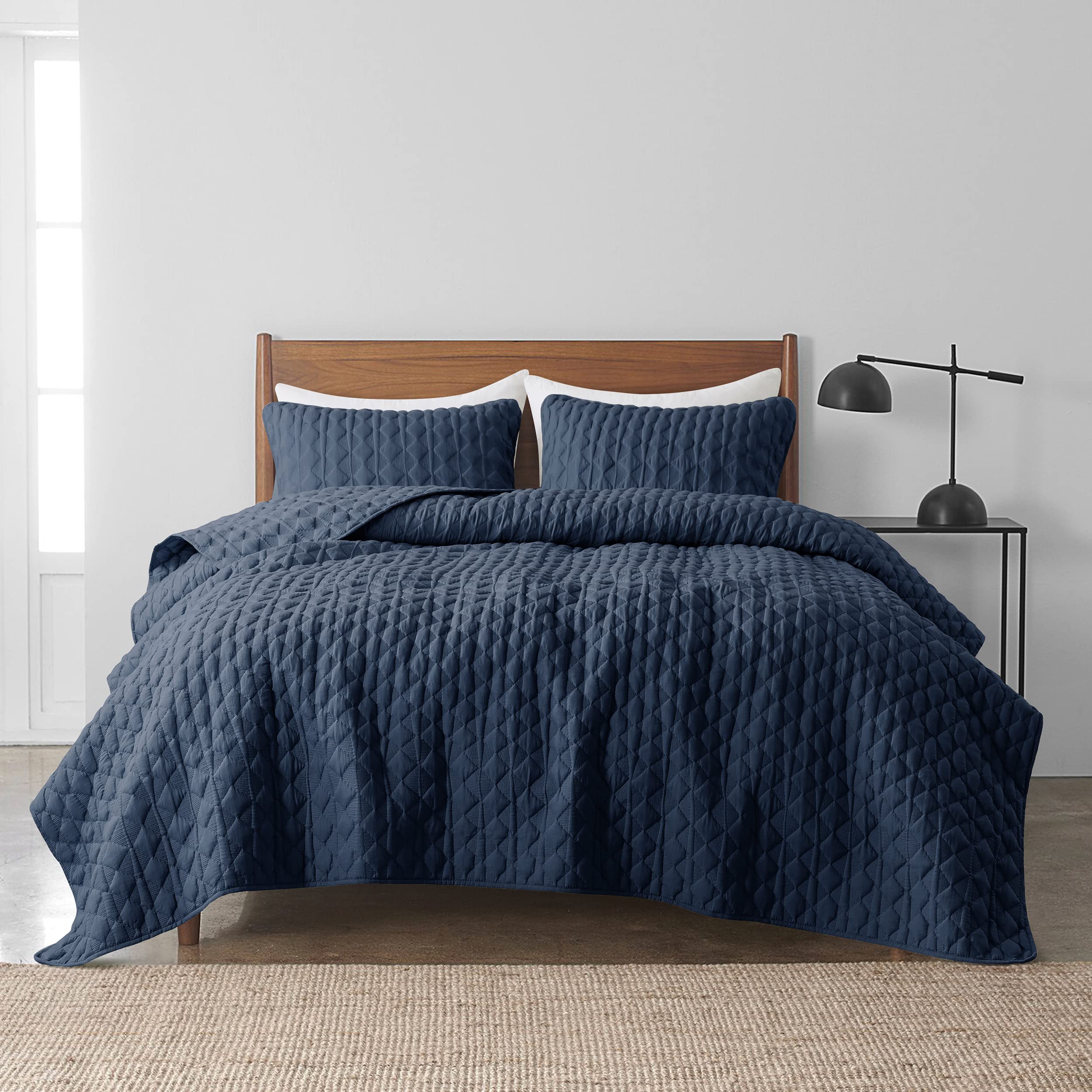 WDCOZY Navy Blue Quit Twin Size Bedding Sets with Pillow Sham, Lightweight Soft Bedspread Coverlet, Quilted Blanket Thin Comforter Bed Cover, All Season Spring Summer, 2 Pieces, 68x90 inches