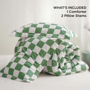 Bedsure Green Checkered Comforter Set - Bedding Comforter Set Queen, Green White Fluffy Grid Plaid Comforter, 3 Pieces, Includes 1 Comforter (90"x90") and 2 Pillow Shams (20"x26"+2")