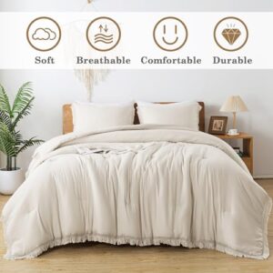 Andency Twin Comforter Set Beige, 2 Pieces Boho Tassel Kids Comforter Sets for Boys Girls Teens, Soft All Season Bedding Comforter Set (66x90In Comforter & 1 Pillowcase)