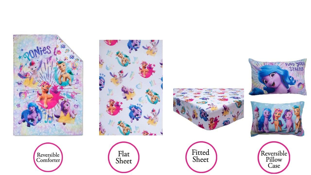 My Little Pony 4 Piece Toddler Bedding Set - includes Quilted Comforter, Fitted Sheet, Top Sheet, and Pillow Case Character Design for Toddler Bed