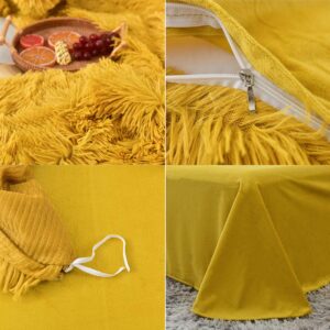 MorroMorn 5 PCS Shaggy Duvet Cover Bedding Set - Fluffy Comforter Cover Long Faux Fur Luxury Ultra Soft Cozy (Mustard Yellow, King/California King)