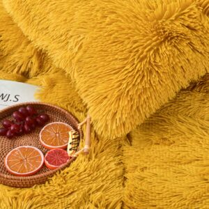 MorroMorn 5 PCS Shaggy Duvet Cover Bedding Set - Fluffy Comforter Cover Long Faux Fur Luxury Ultra Soft Cozy (Mustard Yellow, King/California King)