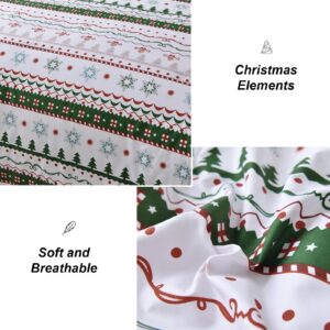 Dinjoy Christmas Comforter Set King Size, Green White Snowflake Christmas Tree Printed Pattern Holiday Bedding Set 3 Pieces, Soft Microfiber Xmas Holiday New Year Gift Bed Comforter 104" x 90"