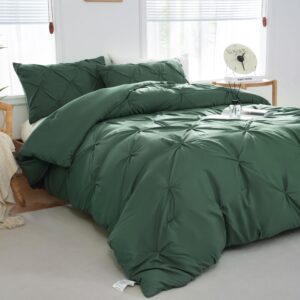 DOWNCOOL Twin Comforter Set Dark Emerald Green - 2 Pieces Cute Pinch Pleated Bed Set, All Season Soft Fluffy Bedding Comforter Sets, Pintuck Twin Bedding Sets with 1 Comforter & 1 Pillowcase