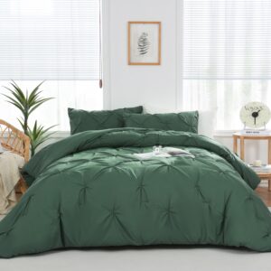 DOWNCOOL Twin Comforter Set Dark Emerald Green - 2 Pieces Cute Pinch Pleated Bed Set, All Season Soft Fluffy Bedding Comforter Sets, Pintuck Twin Bedding Sets with 1 Comforter & 1 Pillowcase