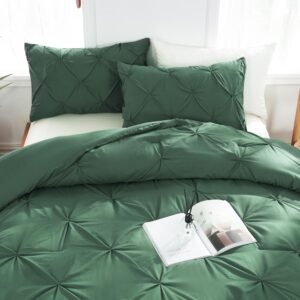 DOWNCOOL Twin Comforter Set Dark Emerald Green - 2 Pieces Cute Pinch Pleated Bed Set, All Season Soft Fluffy Bedding Comforter Sets, Pintuck Twin Bedding Sets with 1 Comforter & 1 Pillowcase