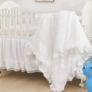 brandream neutral nursery crib bedding white seersucker comforter set farmhouse chic baby sheet set, 3 piece