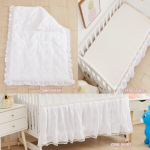 Brandream Neutral Nursery Crib Bedding White Seersucker Comforter Set Farmhouse Chic Baby Sheet Set, 3 Piece