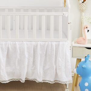 Brandream Neutral Nursery Crib Bedding White Seersucker Comforter Set Farmhouse Chic Baby Sheet Set, 3 Piece