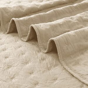 Beige Queen Size Quilt Bedding Sets with Pillow Shams, Lightweight Soft Bedspread Coverlet, Quilted Blanket Thin Comforter Bed Cover, All Season Summer Spring, 3 Pieces, 90x90 inches, Tan Cream