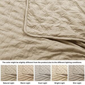 Beige Queen Size Quilt Bedding Sets with Pillow Shams, Lightweight Soft Bedspread Coverlet, Quilted Blanket Thin Comforter Bed Cover, All Season Summer Spring, 3 Pieces, 90x90 inches, Tan Cream