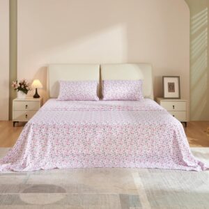 twin sheet set 3pc printed pink flower pattern cooling 1800 microfiber with deep pocket, soft, breathable, hypoallergenic, wrinkle free, single bedding for kids, college dorm, hospital - (rose floral)