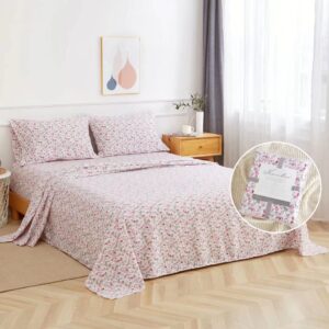 Twin Sheet Set 3PC Printed Pink Flower Pattern Cooling 1800 Microfiber with Deep Pocket, Soft, Breathable, Hypoallergenic, Wrinkle Free, Single Bedding for Kids, College Dorm, Hospital - (Rose Floral)