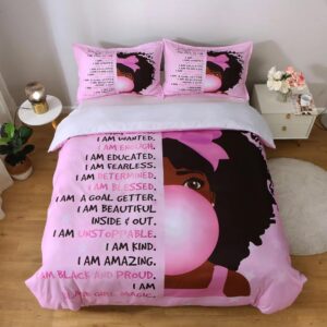 African American Black Girl Duvet Cover Set,Black Girl Magic Bedding Set Queen Size,Cute Little Afro Black Princess Bed Comforter Cover Sets,Girl Bedroom Room Decor(1 Duve Cover +2 Pillowcase）