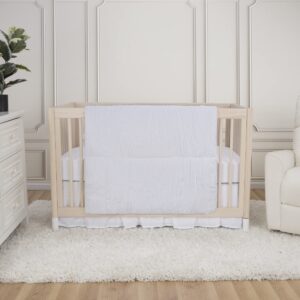 trend lab simply white 3 piece crib bedding set, sewn with elegant ruching, includes quilt, fitted crib sheet and skirt
