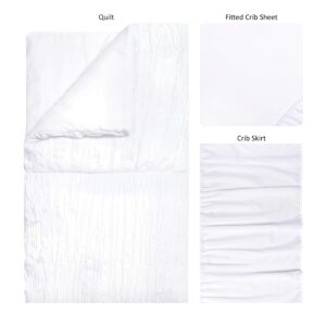 Trend Lab Simply White 3 Piece Crib Bedding Set, Sewn with Elegant Ruching, includes Quilt, Fitted Crib Sheet and Skirt