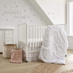 Levtex Baby - Skylar Crib Bed Set - Baby Nursery Set - White - Soft Cascading Ruffles - 4 Piece Set includes Quilt, Fitted Sheet, Wall Decal & Crib Skirt/Dust Ruffle