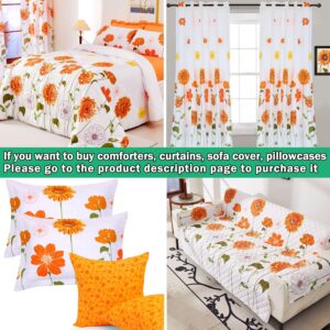 EVENHUG 100% Cotton Quilt Queen Size Orange Sunflower Bedding Set Floral Lightweight Quilt Reversible Coverlet Bedspread with 2 Pillow Shams All Seasons 3 Pieces (92"x96")