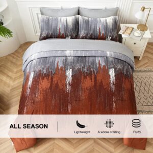 WONGS BEDDING Burnt Orange Comforter Set King, 7 Pieces Bed in a Bag Abstract Art Gradient Soft Microfiber Fall Terracotta Bedding - Comforter, Flat Sheet, Fitted Sheet, Pillow Shams,Pillowcases