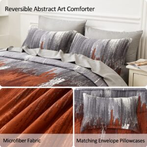 WONGS BEDDING Burnt Orange Comforter Set King, 7 Pieces Bed in a Bag Abstract Art Gradient Soft Microfiber Fall Terracotta Bedding - Comforter, Flat Sheet, Fitted Sheet, Pillow Shams,Pillowcases