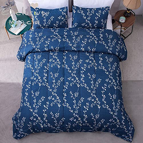 Exclusivo Mezcla 3-Piece Queen Comforter Set, Microfiber Bedding Down Alternative Comforter for All Seasons with 2 Pillow Shams, Floral Pattern, Navy