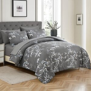 LXWORX Comforter Set King Size - 7 Pieces Bed in a Bag, Bedding Set, Soft Lightweight Grey Comforter Sets with Sheets and Pillows (Grey,King)