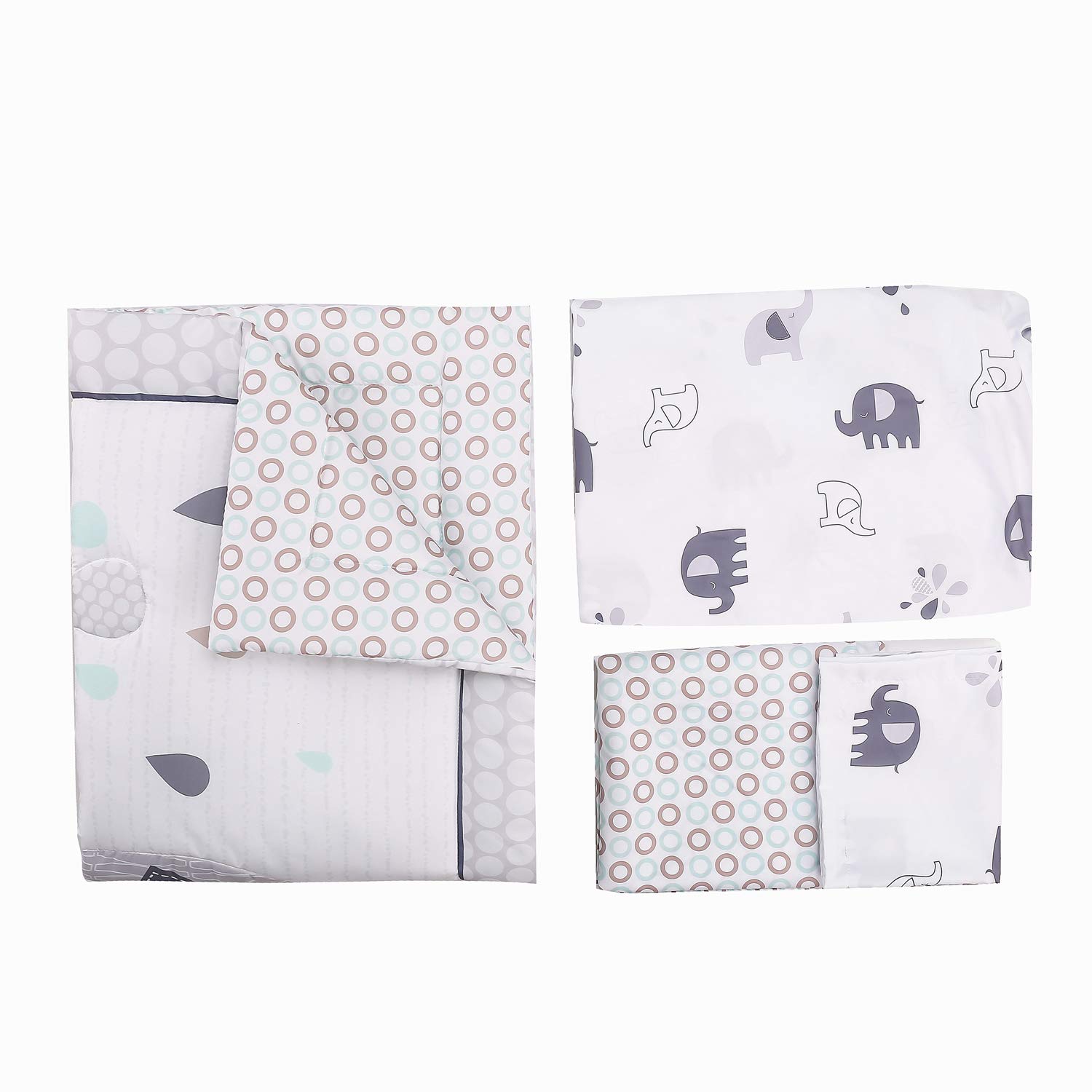 4piece Elephant Nursery Bedding Baby boy Crib Bedding Set Toddler Bedding Microfiber Embroidered Grey | Crib Comforter, Fitted Sheet, Dust Ruffle,Blanket