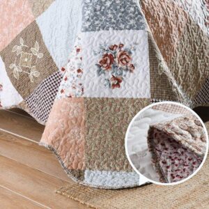 ENJOHOS 3-Piece Quilt Bedspread Sets Queen Size Coverlet Lightweight Reversible Bedspread for Queen Bed Korean Style Flower Garden on Pink Checker Daybed Bedding