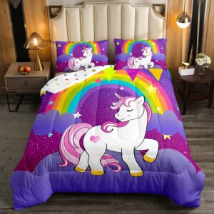 girls unicorn comforter set king girls bedding set cute rainbow unicorn print down comforter kids cartoon kawaii duvet set galaxy stars fantasy girls room decor children unicorn reversible purple