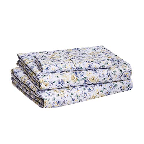 Amazon Basics Lightweight Super Soft Easy Care Microfiber 3 Piece Bed Sheet Set with 14-Inch Deep Pockets, Twin, Blue Floral