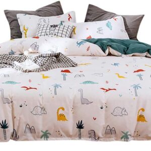 Dinosaur Duvet Cover Cute Animal Printed Comforter Cover King Size for Boys Teens Kids Lovely Dinosaur Pattern Bedding Set Girls Women Home Bedroom Decor 3Pcs Soft Reversible Bedclothes, Zipper