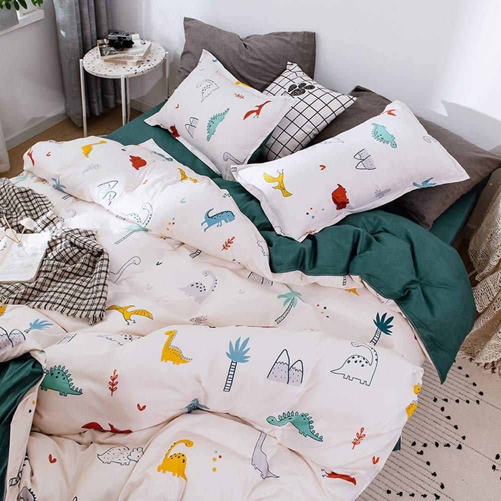 Dinosaur Duvet Cover Cute Animal Printed Comforter Cover King Size for Boys Teens Kids Lovely Dinosaur Pattern Bedding Set Girls Women Home Bedroom Decor 3Pcs Soft Reversible Bedclothes, Zipper