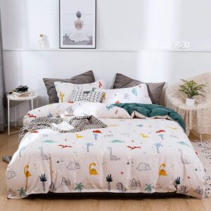 Dinosaur Duvet Cover Cute Animal Printed Comforter Cover King Size for Boys Teens Kids Lovely Dinosaur Pattern Bedding Set Girls Women Home Bedroom Decor 3Pcs Soft Reversible Bedclothes, Zipper