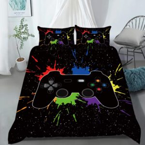 ailonen gamer bedding sets for boys, gaming duvet cover set king size,boys video games comforter cover, bed set for teen boys bedroom,gamepad controller,3 piece with 2 pillow shams