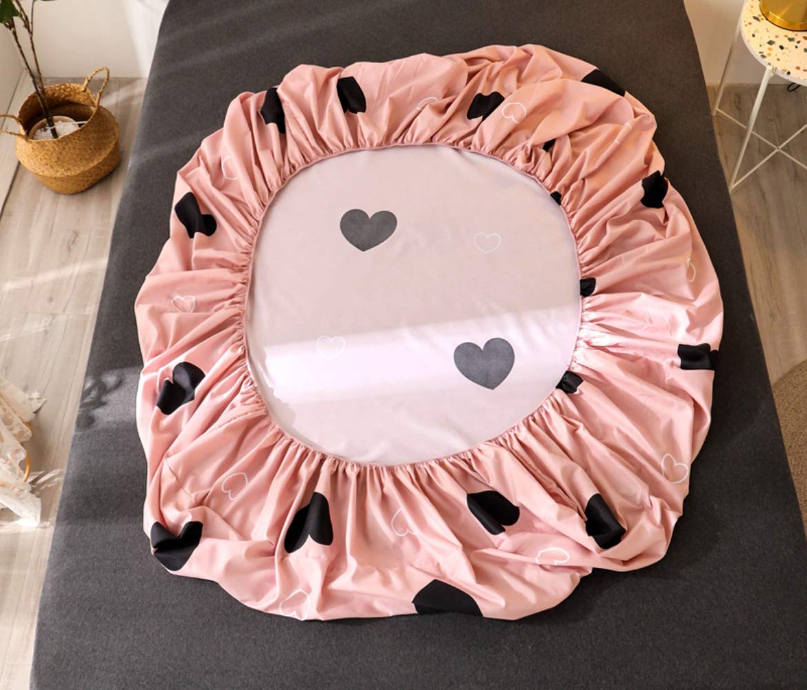 Girls Cute Heart Pattern Fitted Sheet for Kids King Size Lovely Pink Black Bedroom Decor Bed Sheet Set Girly Cartoon Love Geometric Bedding Set Children Modern Design Bed Cover with 2 Pillow Case