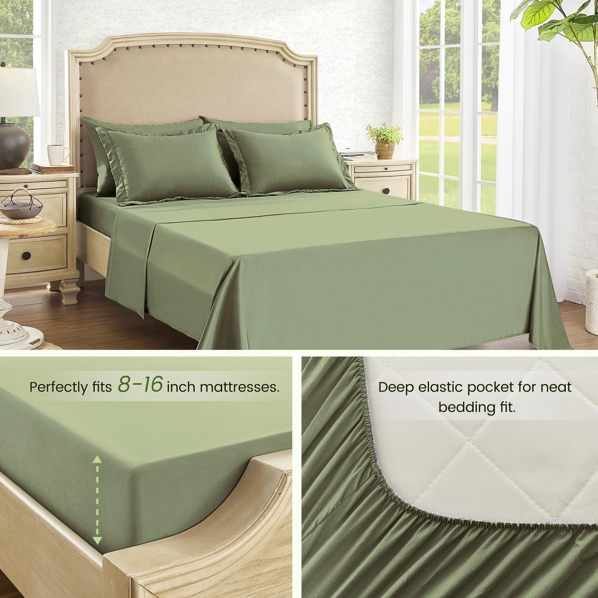 QUIETSEA King Size Bed in a Bag 7 Pieces Comforter Set King, Wood Grain Texture Bedding Comforter Set Green Bed Set with Comforter, Pillowcases, Flat Sheet, Fitted Sheet and Pillow Shams