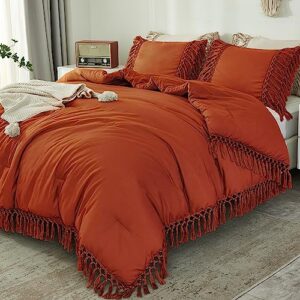 andency comforter full size set burnt orange, boho terracotta lightweight vintage soft bedding comforter sets, 3 pieces rust bed set (79x90in comforter & 2 pillowcases)