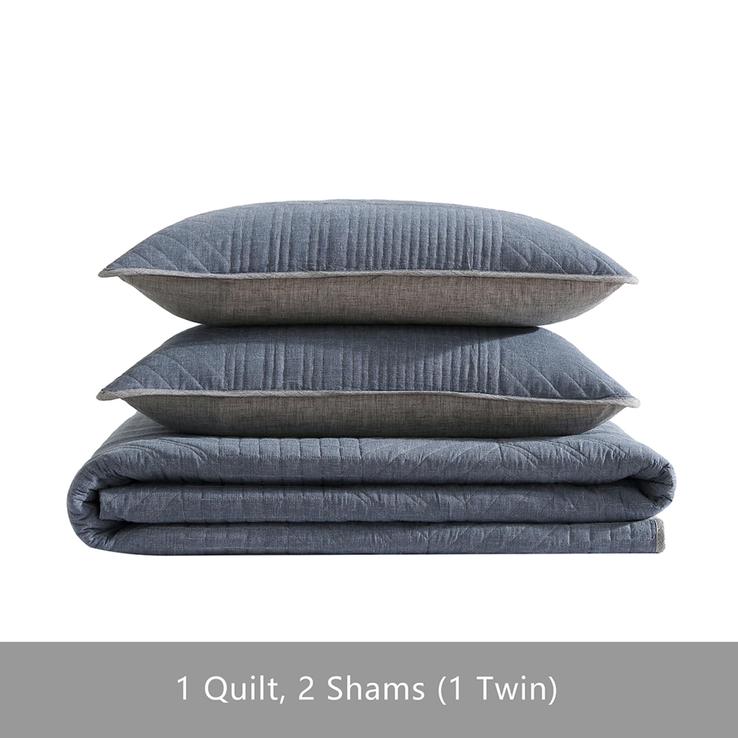 Eddie Bauer - Twin Quilt Set, Reversible Bedding with Matching Sham, Lightweight Home Decor for All Seasons (Hidden Lake Blue, Twin)