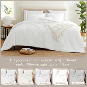 Homelike Moment Boho King Size Comforter Set White, 3 Pcs Lightweight Warm Jacquard King Bedding Comforter Set for All Seasons, Down Alternative Soft Comforter Sets King Size Bed with 2 Pillow Shams