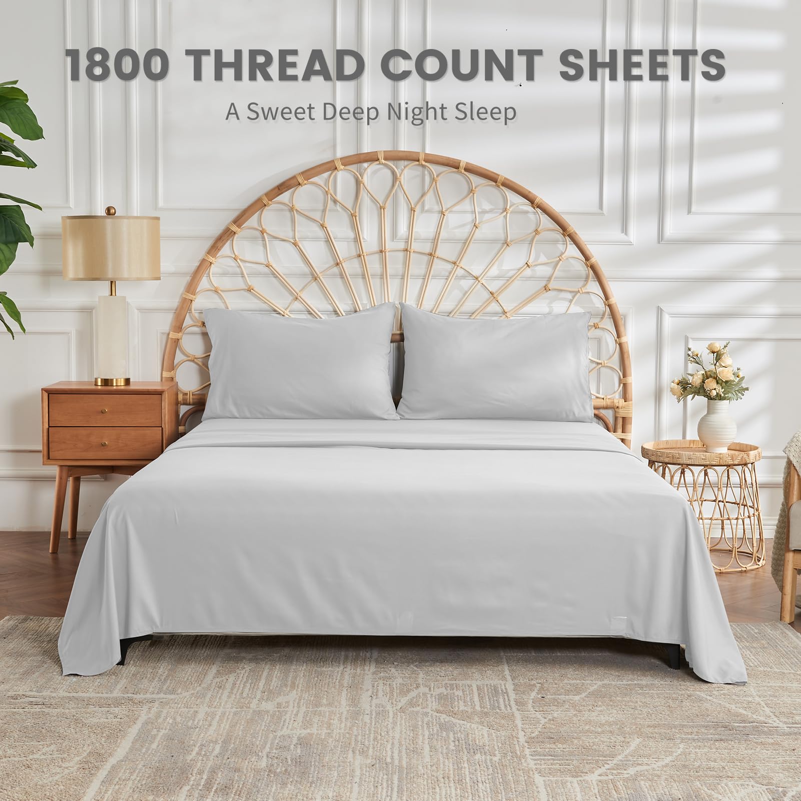 Bedlifes King Sheet Set- Cooling Sheets-Ultra Soft-Silky-Breathable-Deep Pocket- 1800 Series Bedding Set Microfiber- Grey Bed Sheets King Size 4 Pieces