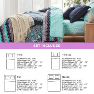 Degrees of Comfort Blue Twin XL Complete Comforter Sets, Boho Mandala Bed in A Bag,Microfiber Bedding Set with Side Pockets, Matching Decorative Pillow, 6 Piece Navy