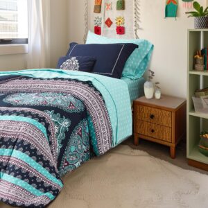 Degrees of Comfort Blue Twin XL Complete Comforter Sets, Boho Mandala Bed in A Bag,Microfiber Bedding Set with Side Pockets, Matching Decorative Pillow, 6 Piece Navy