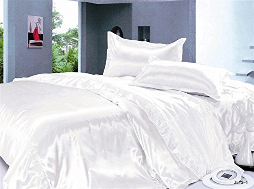 Relaxico Bedding Ultra Soft Luxurious Satin 5-Peice Duvet Cover Set Super Silky Vibrant with Comes in Many Colors Like White King/Cal-King