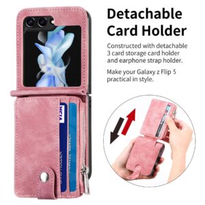 ZCDAYE Wallet Case for Samsung Galaxy Z Flip 5 Case,Samsung Z Flip 5(2023) Case, Samsung Galaxy Z Flip 5 Leather Case with Removable Card Holder - Red