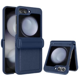 nuleto blue leather galaxy z flip5 case with hinge protection, built-in screen protector