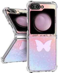 plakill for samsung galaxy z flip 5 case, cute butterflies pattern protective designer clear soft tpu bumper shockproof phone cases for galaxy z flip 5 for women girls, 6.7"