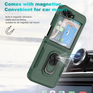 Ailiber for Galaxy Z Flip 5 Case, Samsung Z Flip5 Phone case with Screen Protector, Ring Kickstand for Magnetic Car Mount, Heavy Duty, Shockproof Protective Rugged Cover for Galaxy Z Flip5-Green